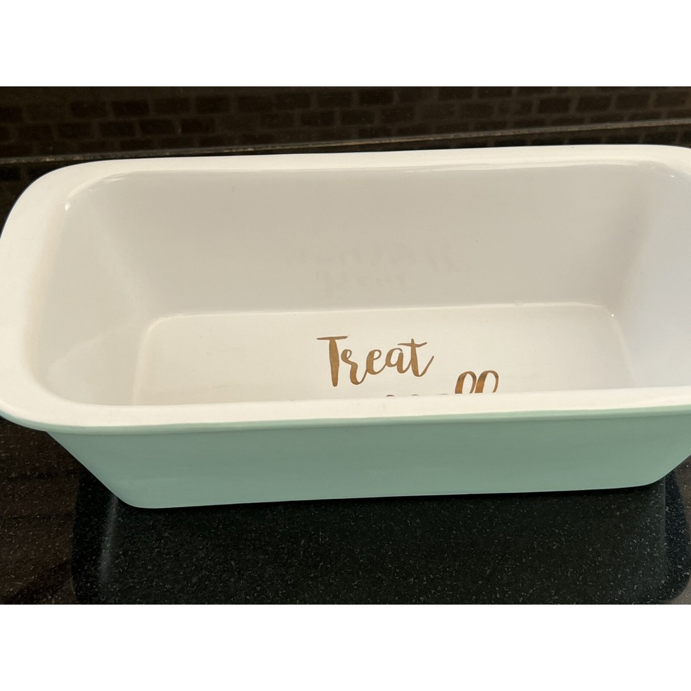 'Treat Yourself' Stoneware Loaf Pan Turquoise Bread Baking Dish Tia And Me - Picture 6 of 7